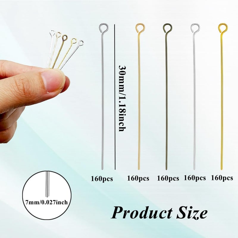 Bulrash 800 Pieces 30mm Eye Pins for DIY Jewelry Craft Making 1.18 Inch Metal End Straight Eye Pins for Bracelet Necklace Earring Pendant Supplies(Eye Pins-Multicolor) - Image 3